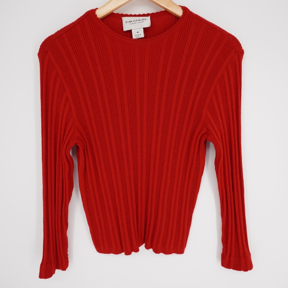 Emanuel Ungaro Vintage Ribbed Knit Pullover Sweater M Red Wool Blend Italy 90s